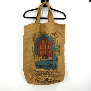 Vintage Handmade Lined Burlap 50lbs Cornmeal Bag Tote‎ War Eagle Mill Arkansas